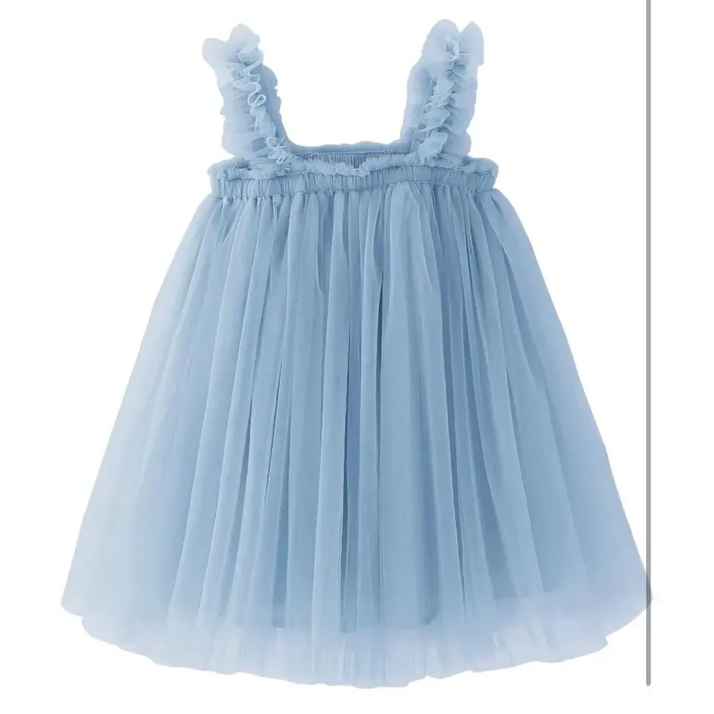 Blue Tulle Tutu Ruffle Baby Dress, Size 70 (6 Months) Wedding Birthday Occasion